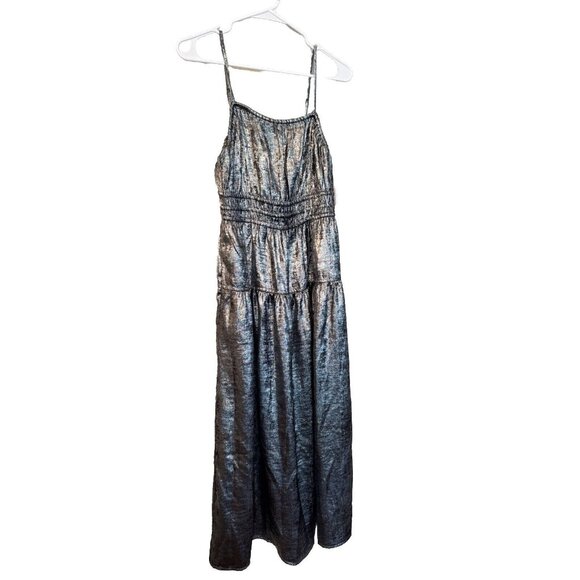 Old Navy Metallic Silver Waist Defined Cami Midi Party Dress Size S-NEW- A8 - Picture 1 of 12